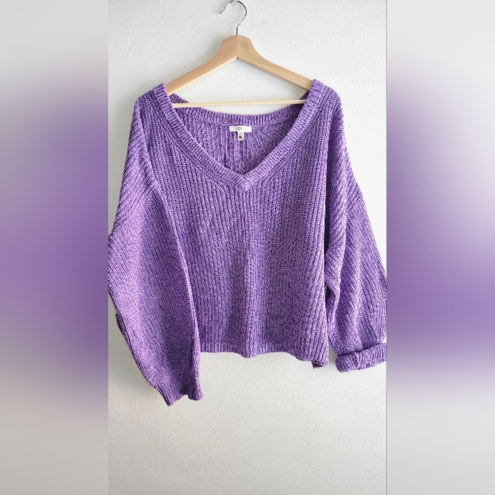 BP Purple V-Neck Ribbed Knit Sweater